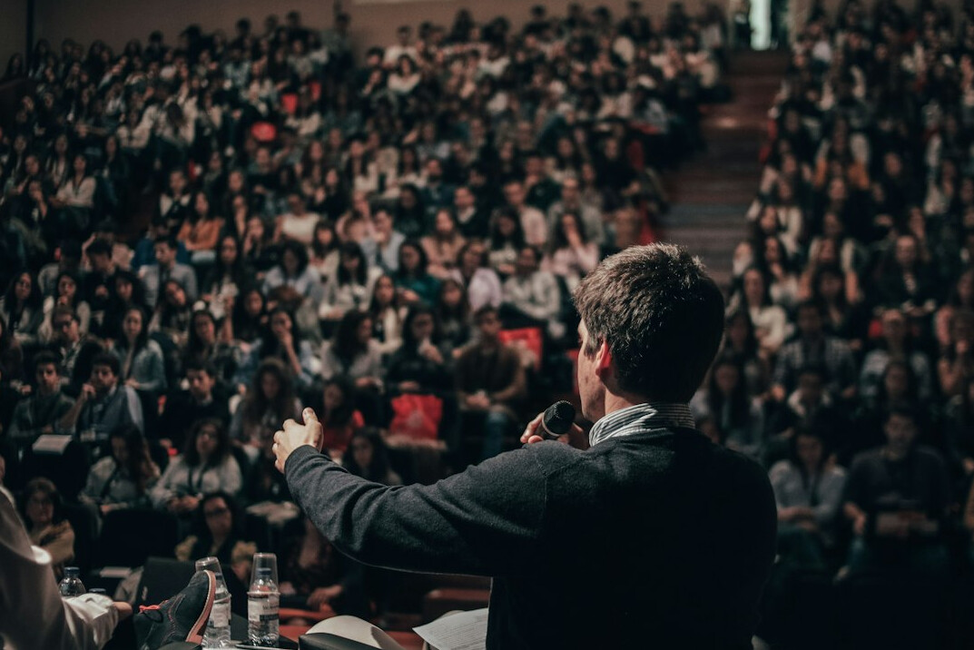 man delivering speech confidently